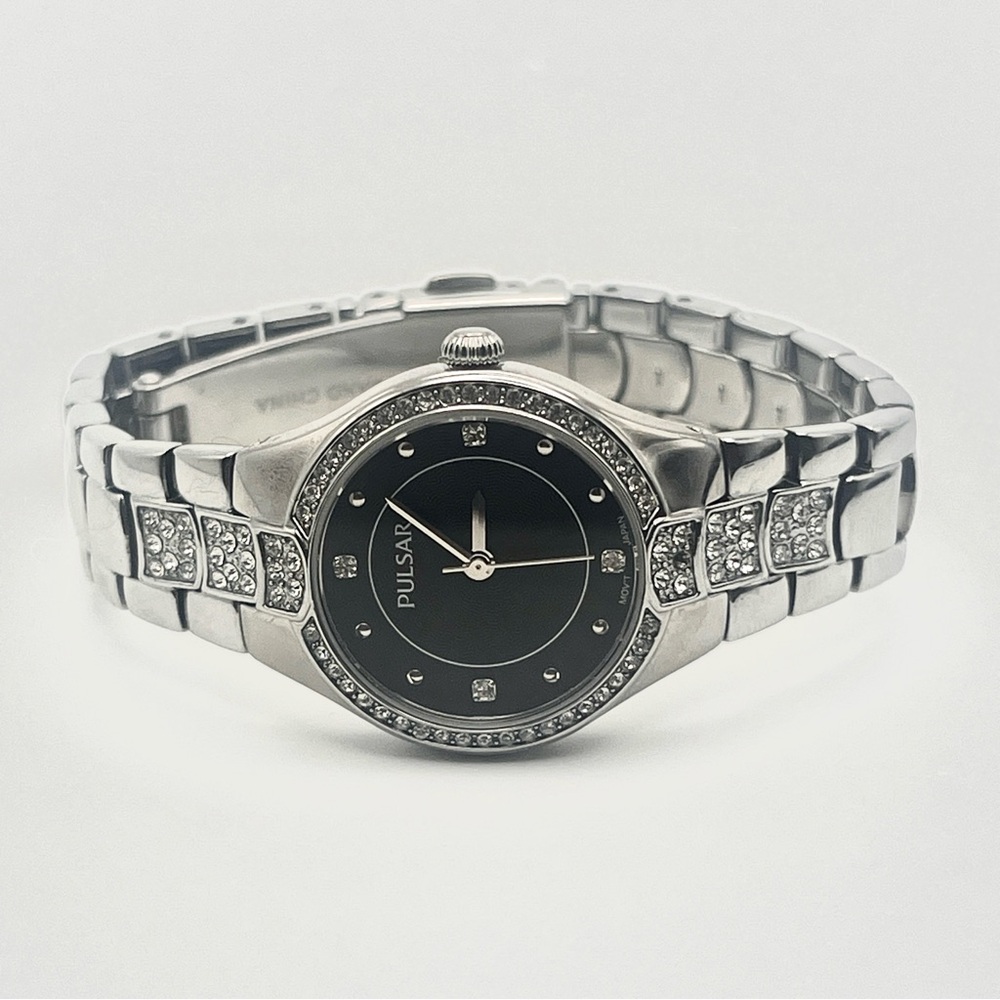 PULSAR Watch Silver and Black with Rhinestone Accents - Picture 2 of 11